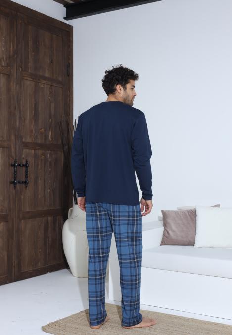 Pijama Barbati ,Maneca si Pantaloni Lungi,Culoare Bleumarin cu Albastru,Engros
